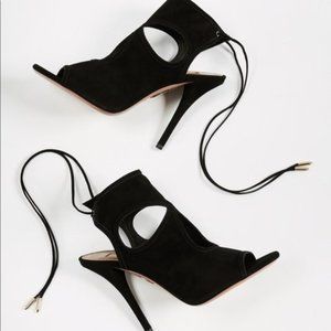 AQUAZZURA Sexy Thing Black Heels Suede Sandal Cutout Booties EU 36   US Size 6